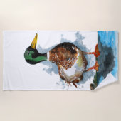 マガモの雄 ビーチタオル (正面)