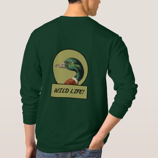マガモの頭の森の緑の長袖Tシャツ Tシャツ (裏面)