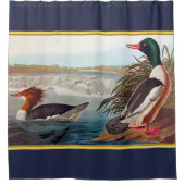 マガモは濃紺との川の水泳で素早く身をかがめます シャワーカーテン (正面)