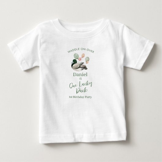 マガモ ラッキー・ダック 1歳の誕生日 ベビーTシャツ (正面)