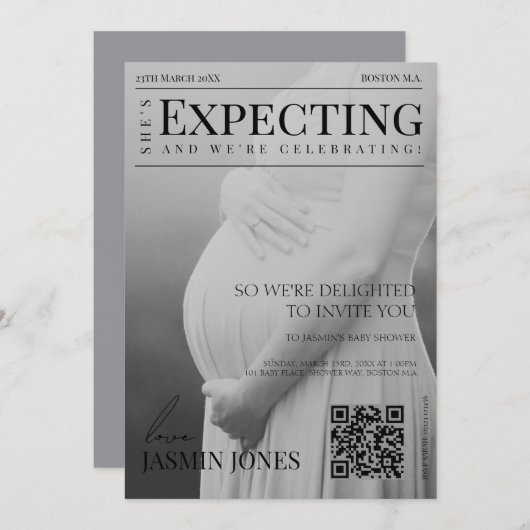 マガユニークジンスタイル編集写真ベビーシャワー 招待状 (正面/裏面)