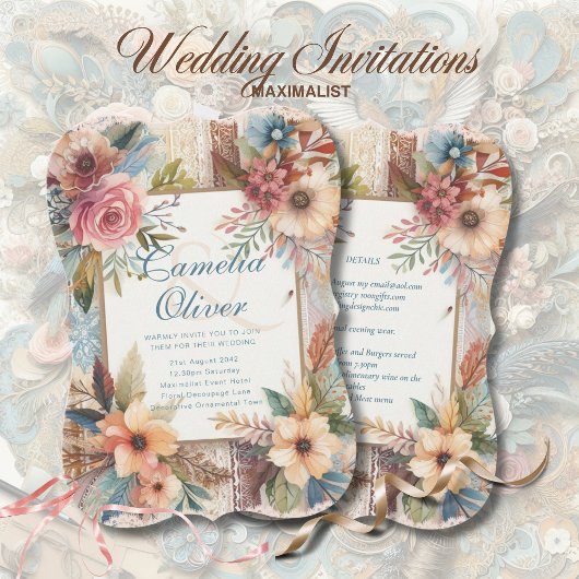 マキシマリストのウェディング招待状 ビジー デコレーション 招待状