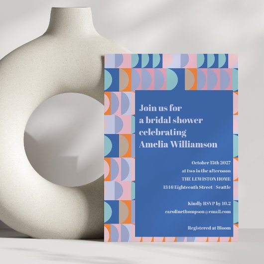 マキシモダンマリストユニークブルーパープルブライダルシャワー 招待状