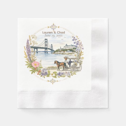 マキナック島の結婚式用ナプキン 縁ありカクテルナプキン (正面)