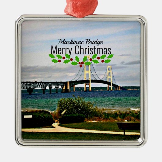 マキナック橋 メリークリスマス、 メタルオーナメント (正面)