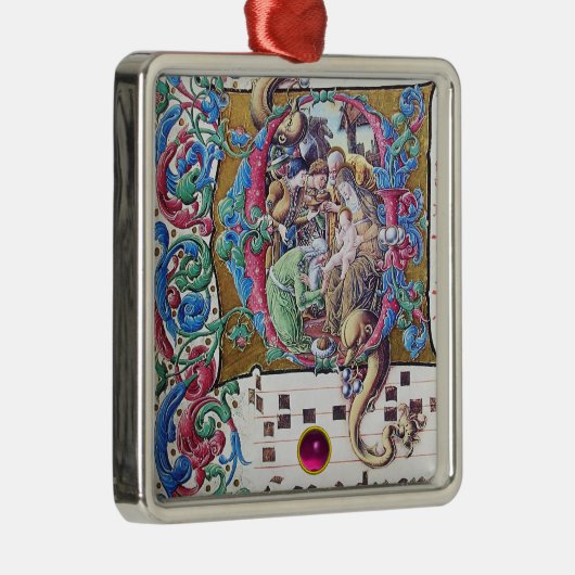 マギの崇拝、イルカと出生モノグラム メタルオーナメント (右)