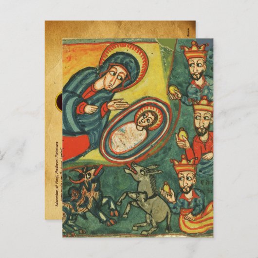 マギの崇拝，出生クリスマスパーチメント シーズンポストカード (正面/裏面)