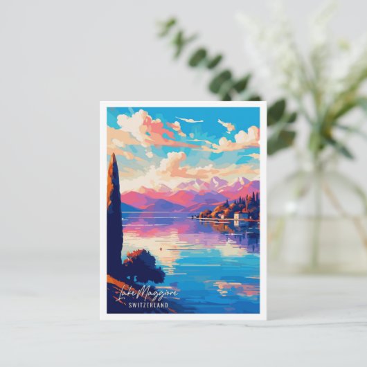 マギオーレ湖スイスアートヴィンテージ旅行 ポストカード (スタンド正面)