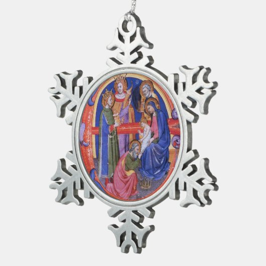 マギクリスマス出生祭の崇拝 スノーフレークピューターオーナメント (右)