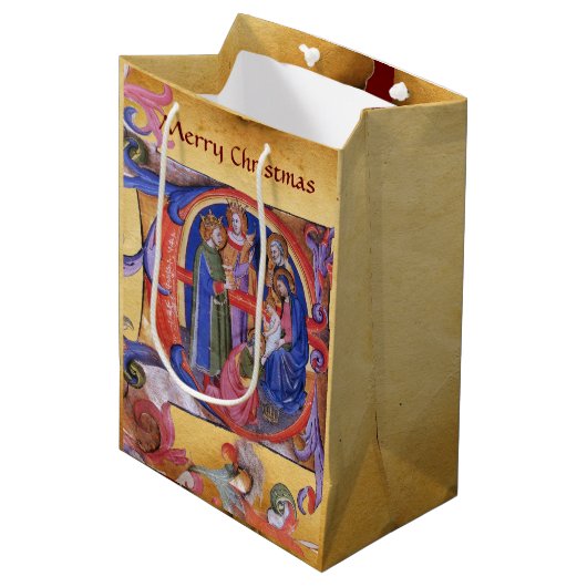 マギ出生クリスマスパーチメントの崇拝 ミディアムペーパーバッグ (正面アングル)