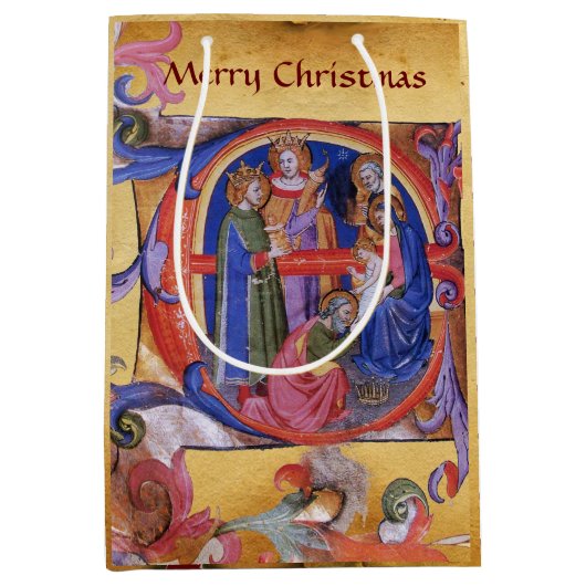 マギ出生クリスマスパーチメントの崇拝 ミディアムペーパーバッグ (正面)