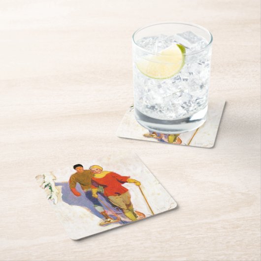 マククレランド・バークレイのスノーシューズを履く夫婦 スクエアペーパーコースター (インサイチュ)