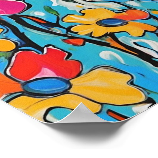 マクシマリストカラフル抽象芸術絵を描フローラ ポスター (角)