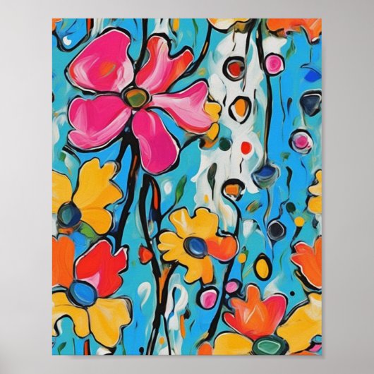 マクシマリストカラフル抽象芸術絵を描フローラ ポスター (正面)