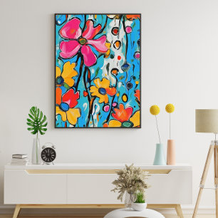 マクシマリストカラフル抽象芸術絵を描フローラ ポスター