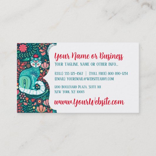 マクシマリストティール（緑がかった色）キャットオンフォークシーフローラ名刺 名刺 (裏面)