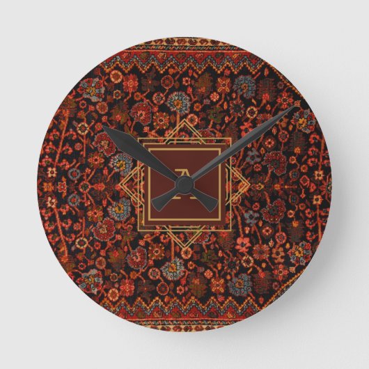 マクシマリストデコモノグラムのーヴィンテージラグ模様 ラウンド壁時計 (正面)