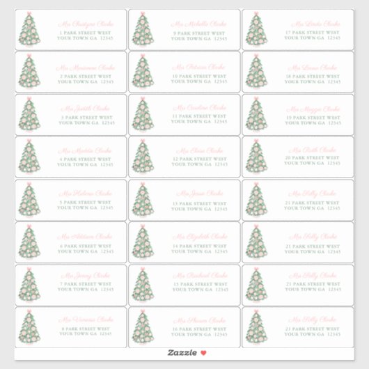 マクシマリストピンクボーブルズホリデーズカードアドレス シール (シート)