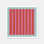 マクシマリストピンク&レッドストライプターコイズ縁ど付き スタンダードカクテルナプキン (正面)