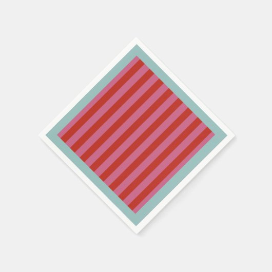 マクシマリストピンク&レッドストライプターコイズ縁ど付き スタンダードカクテルナプキン (角)