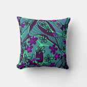 マクシマリストフローラニューロアート – ティール(緑がかった色)パープルブラック クッション (正面)