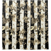 マクシマリストベージュフラワーズオン白黒ストライプ シャワーカーテン (正面)