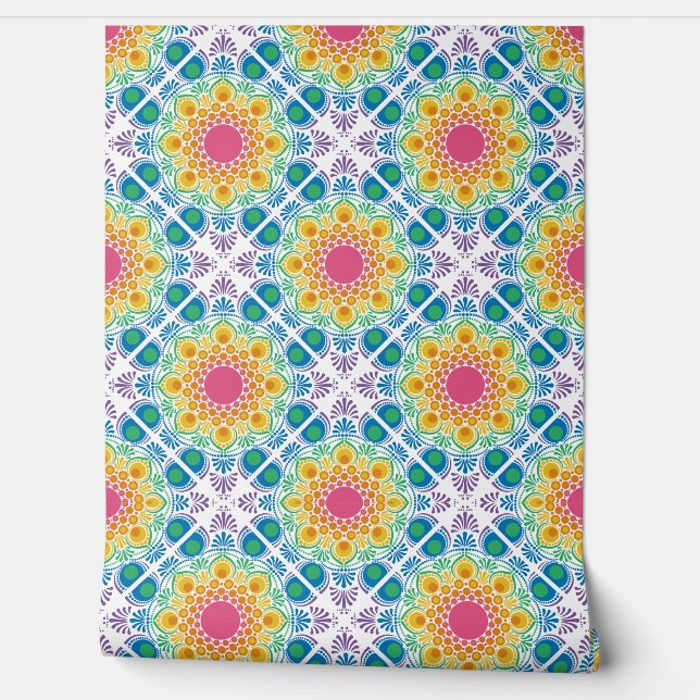 マクシマリストレインボーフローラファウンテンダイヤモンドタイル 壁紙 (ほどく)