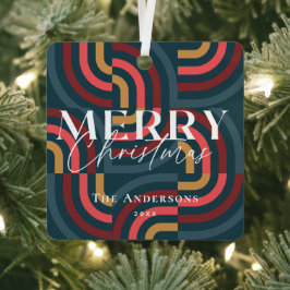 マクシマリスト幾何ティール（緑がかった色）クリスマスフォト メタルオーナメント