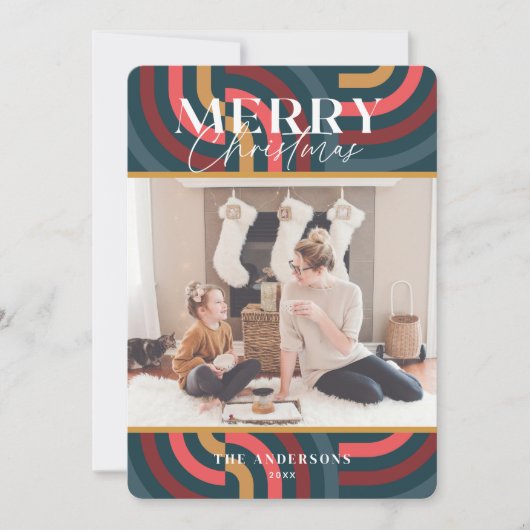 マクシマリスト幾何ティール（緑がかった色）クリスマスフォト 招待状 (正面)