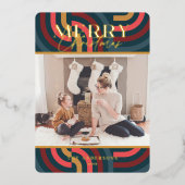 マクシマリスト幾何ティール（緑がかった色）クリスマスフォト 箔シーズンカード (正面)