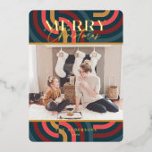 マクシマリスト幾何ティール（緑がかった色）クリスマスフォト 箔招待状 (正面)