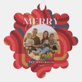 マクシマリスト幾何学赤色のクリスマスフォト オーナメントカード (正面)