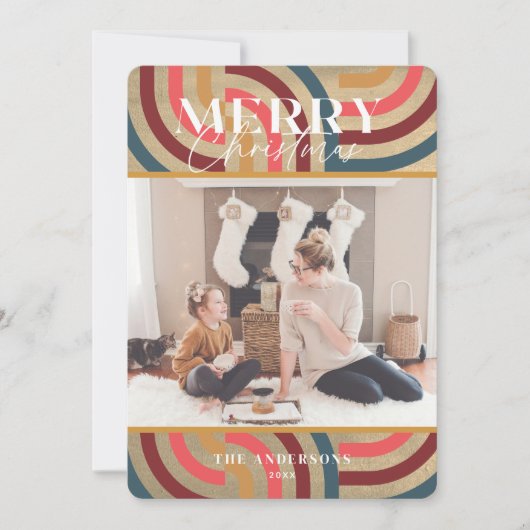 マクシマリスト幾何学金ゴールドクリスマスフォト 招待状 (正面)