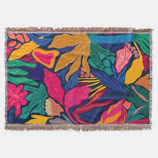 マクシマリスト明るいカラフル花のパターン冬 スローブランケット (正面)