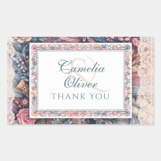 マクシマリスト結婚式の引き出物ギフトヴィンテージフローラ 長方形シール (正面)