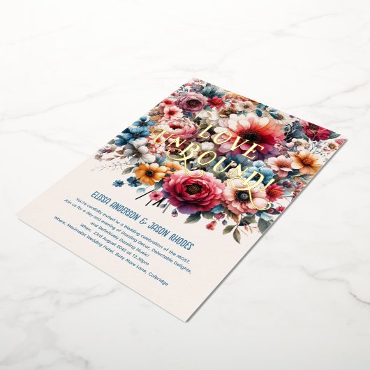 マクシマリスト結婚式招待状フローラテーマ金ゴールド 箔招待状 (回転した状態)