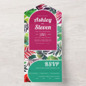 マクシマリスト葉カラフル熱帯都市結婚アーチ オールインワン招待状 (内側)