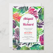 マクシマリスト葉カラフル熱帯都市結婚アーチ 招待状 (正面)