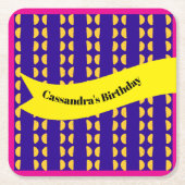 マクシマリスト誕生日繰り返しパタカラフルーン スクエアペーパーコースター (正面)