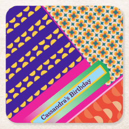 マクシマリスト誕生日繰り返しパターカラフルン スクエアペーパーコースター