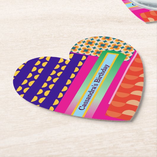 マクシマリスト誕生日繰り返しパターカラフルン ペーパーコースター (アングル)