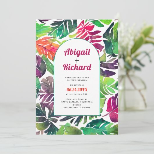 マクシマリス離れト熱帯アーチQRコ結婚ード 招待状 (スタンド正面)