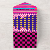 マクシマリズムカラフル誕生日市松模様にフローラ オールインワン招待状 (外側)