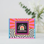 マクシマリズムカラフル誕生日市松模様にフローラ ポストカード (スタンド正面)