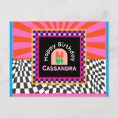 マクシマリズムカラフル誕生日市松模様にフローラ ポストカード (正面)