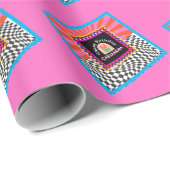 マクシマリズムカラフル誕生日市松模様にフローラ ラッピングペーパー (ロールコーナー)