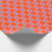 マクシマリズムカラフル誕生日市松模様にフローラ ラッピングペーパー (角)