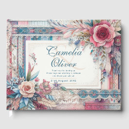 マクシマ結婚リストのヴィンテージフローラティール（緑がかった色） ゲストブック