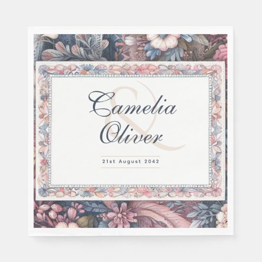 マクシマ結婚リストのヴィンテージフローラ装飾 スタンダードランチョンナプキン (正面)