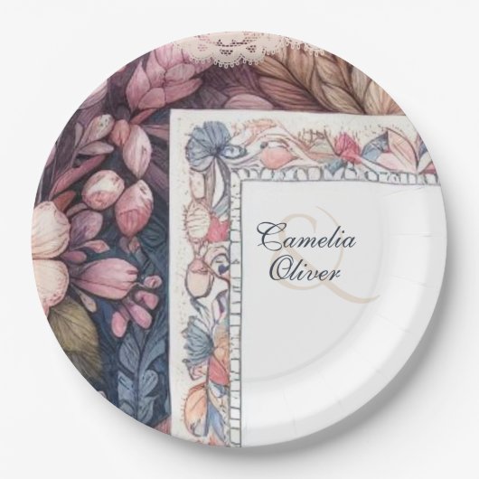 マクシマ結婚リストのヴィンテージフローラ装飾 ペーパープレート (正面)